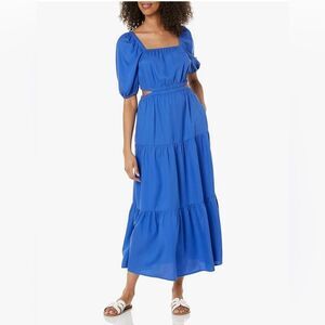 The Drop Anaya Maxi Dress | Square Neck, Cut-Out, Tiered, 3X, Dazzling Blue